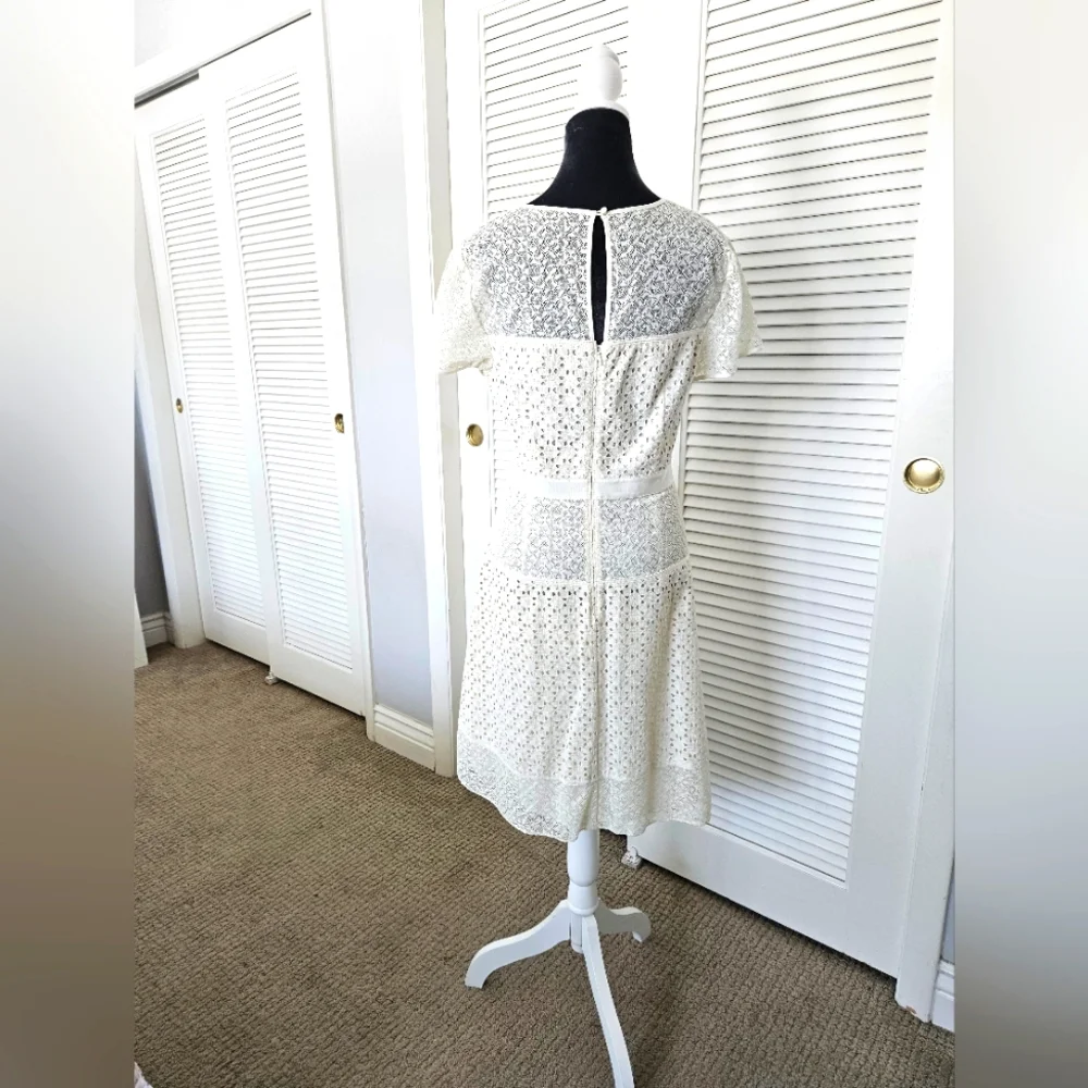 Banana Republic Eyeley Ivory Cream Off White Fit & Flare Lined Summer Dress  10 - Picture 5 of 6